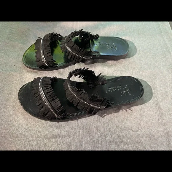 JOIE a la plage Made in Italy. Cute black leather sandals. With silver studs 39 - Picture 6 of 10